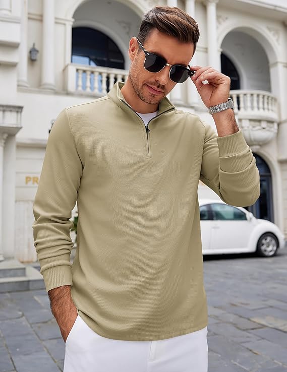 Woenzaia Men's Quarter Zip Up Sweatshirts