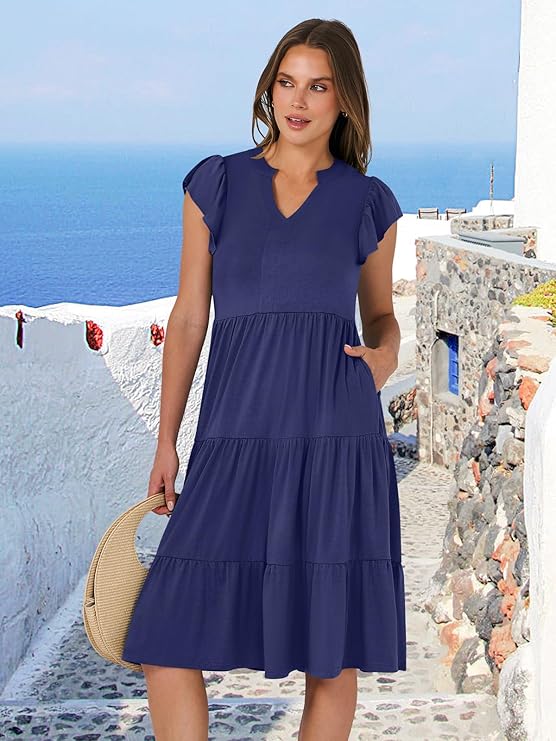 JOINFREE Womens Summer Ruffle Sleeve Dress