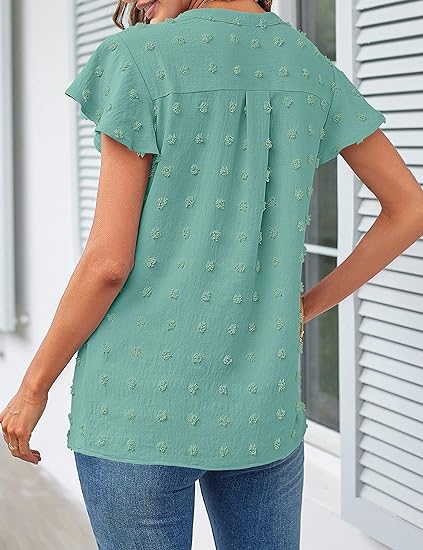 CHICZONE Women V Neck Ruffle Short Sleeve Shirt