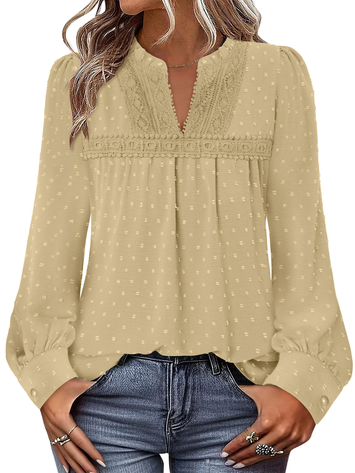 BETTE BOUTIK Womens Boho Fall Fashion Tops Long Sleeve Casual Shirts Flowy Swiss Dot Blouses