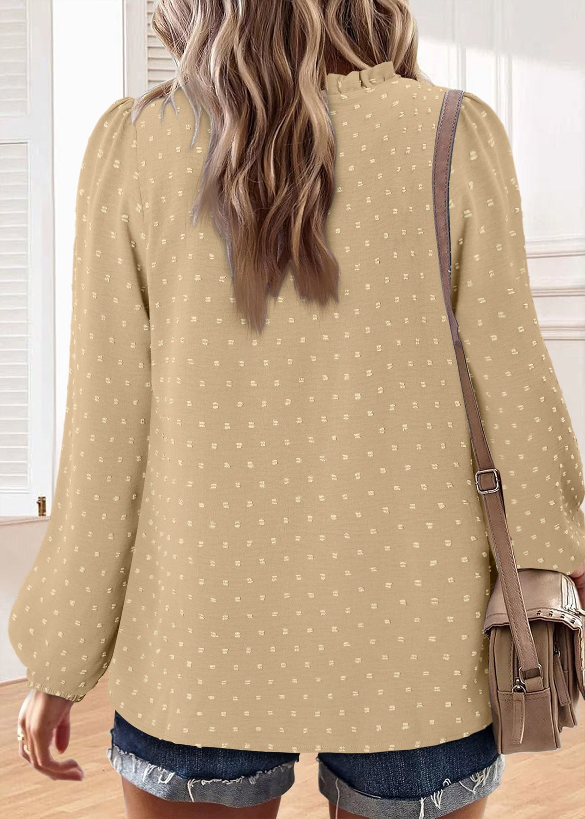 BETTE BOUTIK Womens Boho Fall Fashion Tops Long Sleeve Casual Shirts Flowy Swiss Dot Blouses