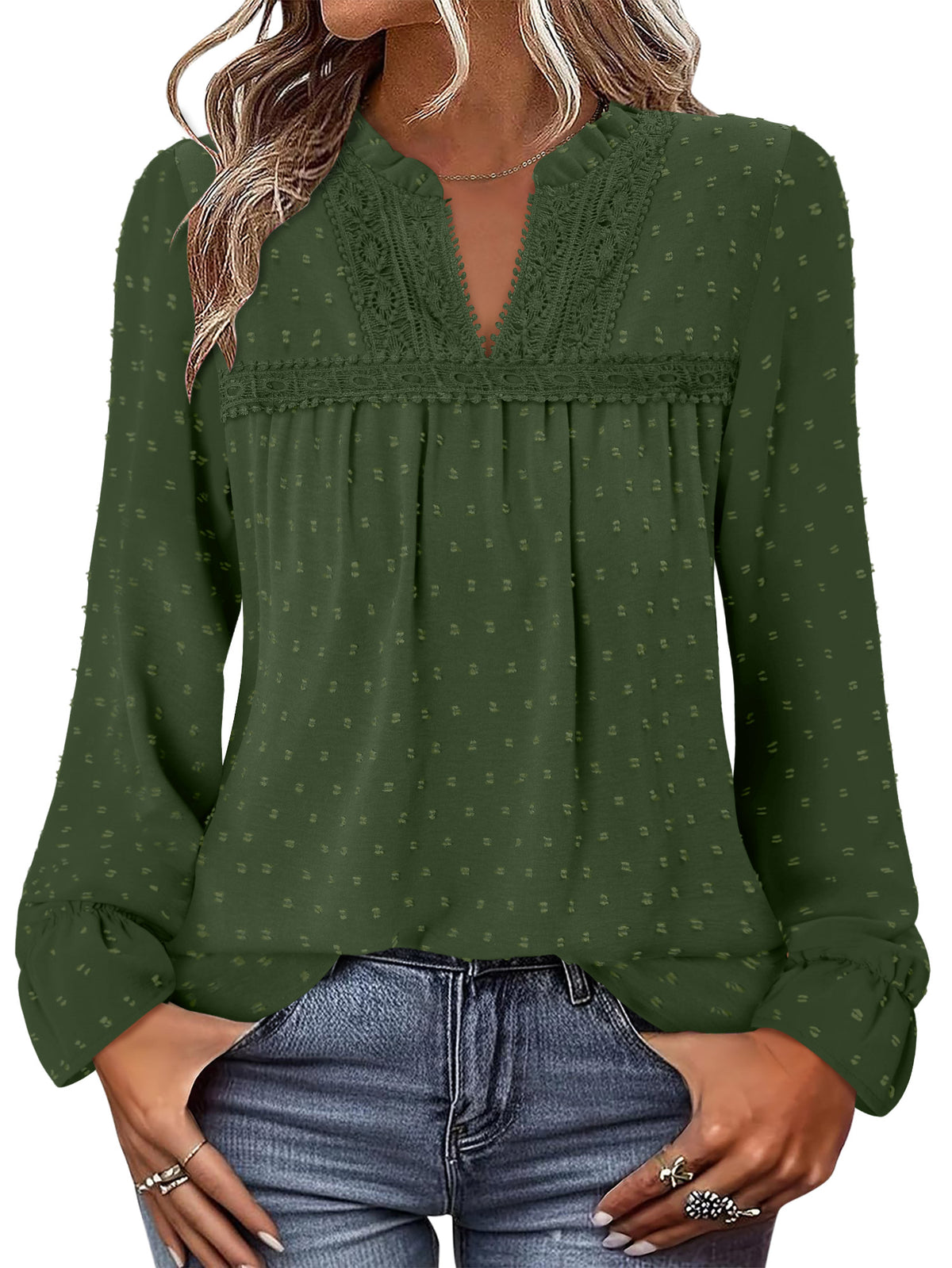 BETTE BOUTIK Womens Boho Fall Fashion Tops Long Sleeve Casual Shirts Flowy Swiss Dot Blouses