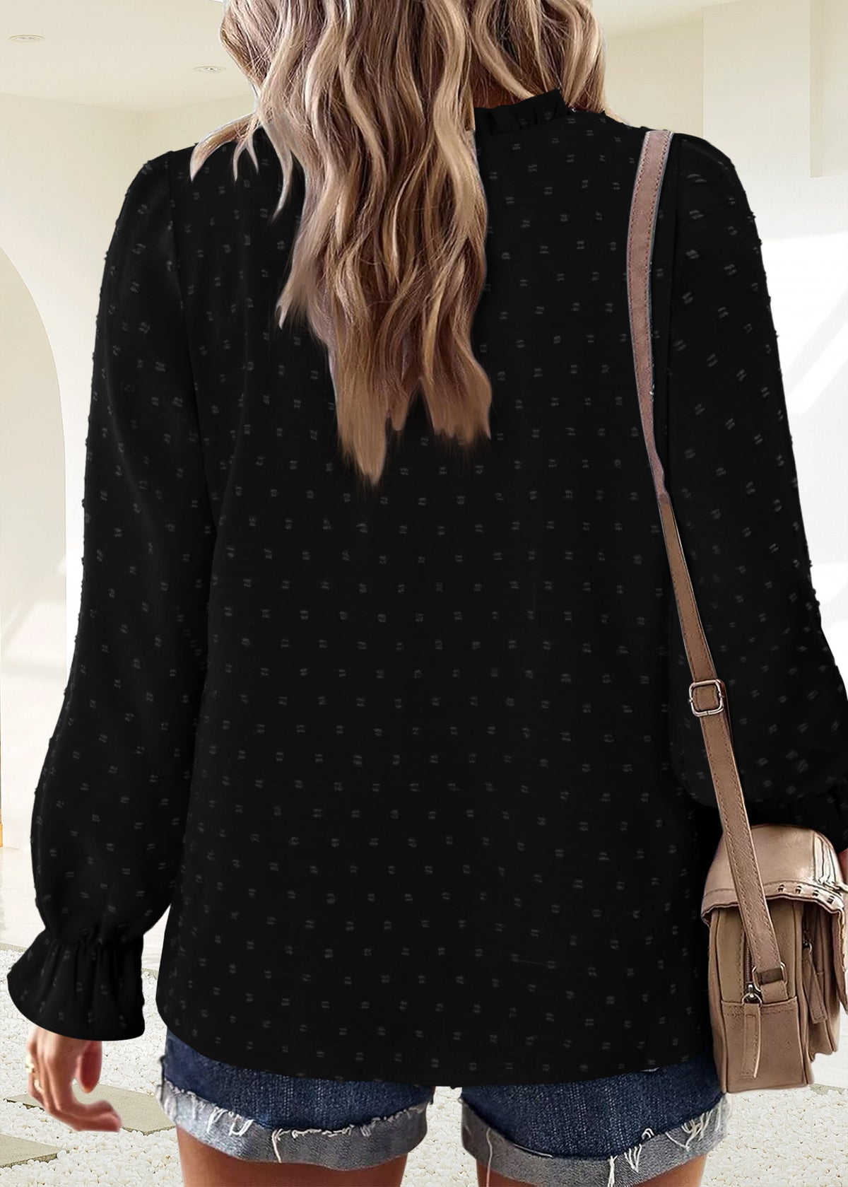 BETTE BOUTIK Womens Boho Fall Fashion Tops Long Sleeve Casual Shirts Flowy Swiss Dot Blouses