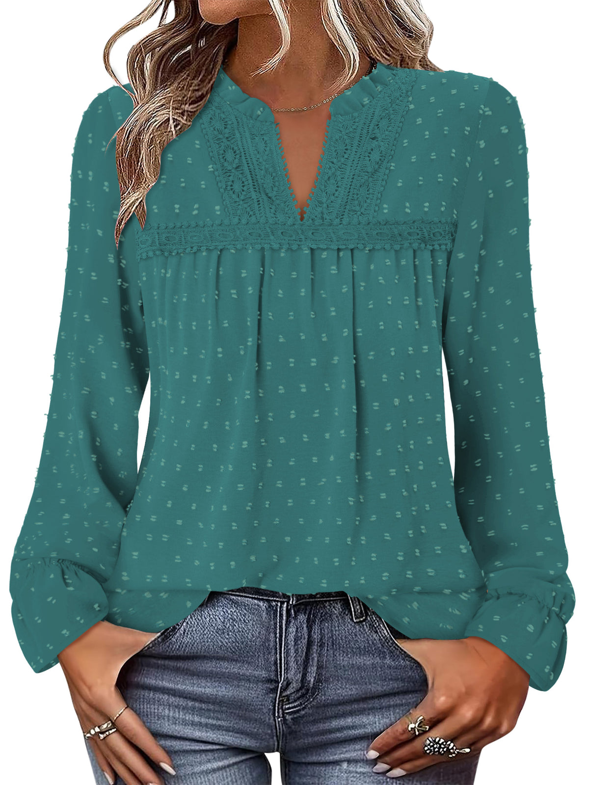 BETTE BOUTIK Womens Boho Fall Fashion Tops Long Sleeve Casual Shirts Flowy Swiss Dot Blouses