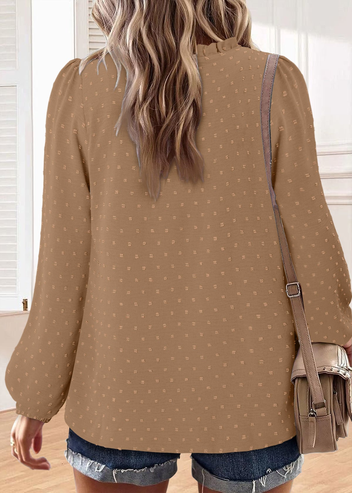 BETTE BOUTIK Womens Boho Fall Fashion Tops Long Sleeve Casual Shirts Flowy Swiss Dot Blouses
