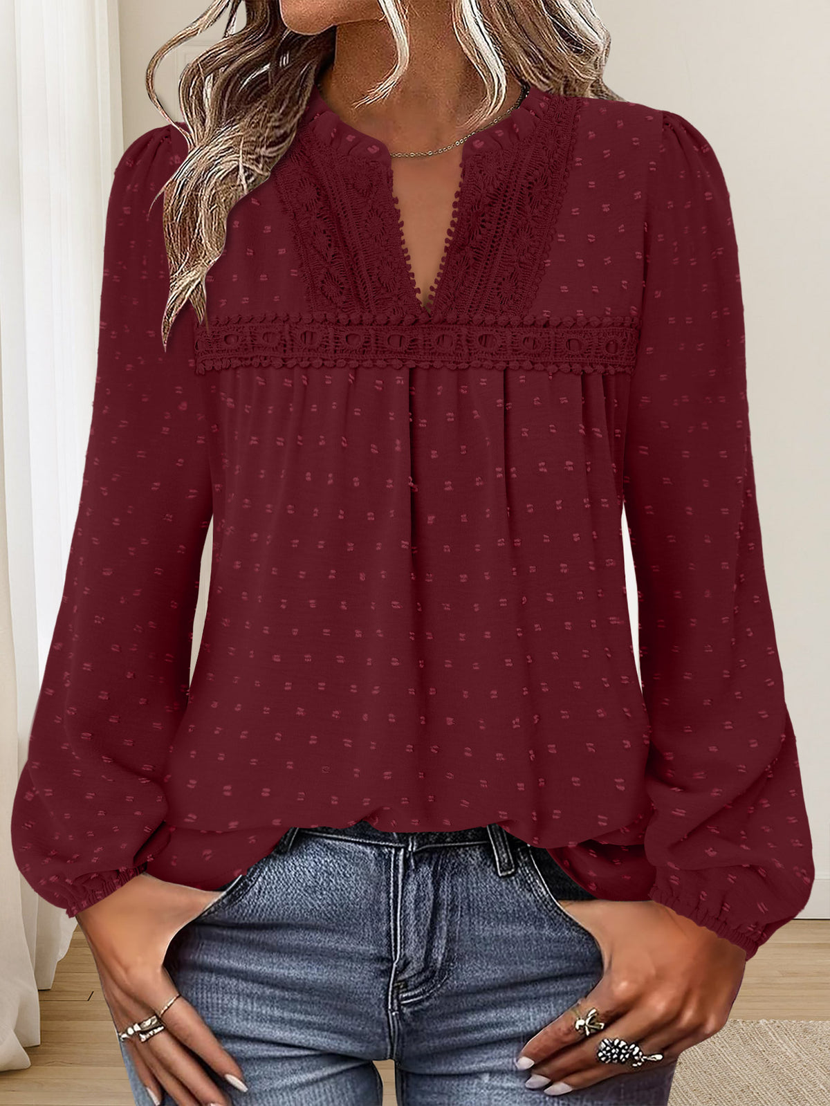 BETTE BOUTIK Womens Boho Fall Fashion Tops Long Sleeve Casual Shirts Flowy Swiss Dot Blouses