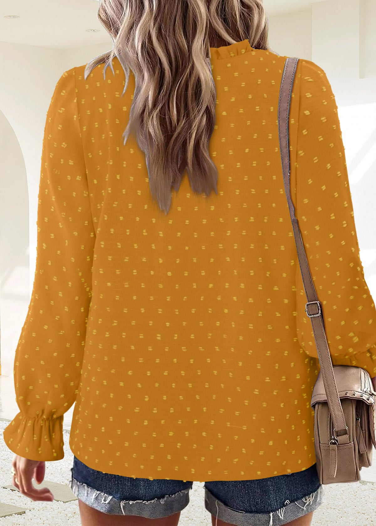 BETTE BOUTIK Womens Boho Fall Fashion Tops Long Sleeve Casual Shirts Flowy Swiss Dot Blouses