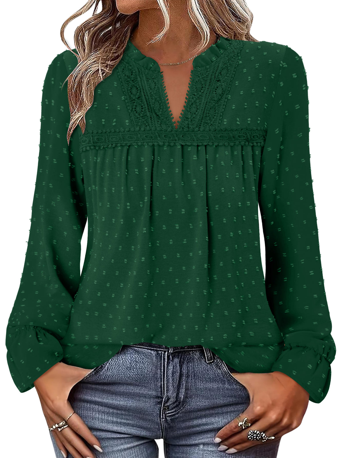 BETTE BOUTIK Womens Boho Fall Fashion Tops Long Sleeve Casual Shirts Flowy Swiss Dot Blouses