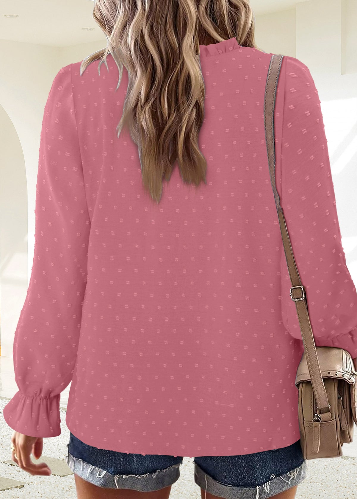 BETTE BOUTIK Womens Boho Fall Fashion Tops Long Sleeve Casual Shirts Flowy Swiss Dot Blouses