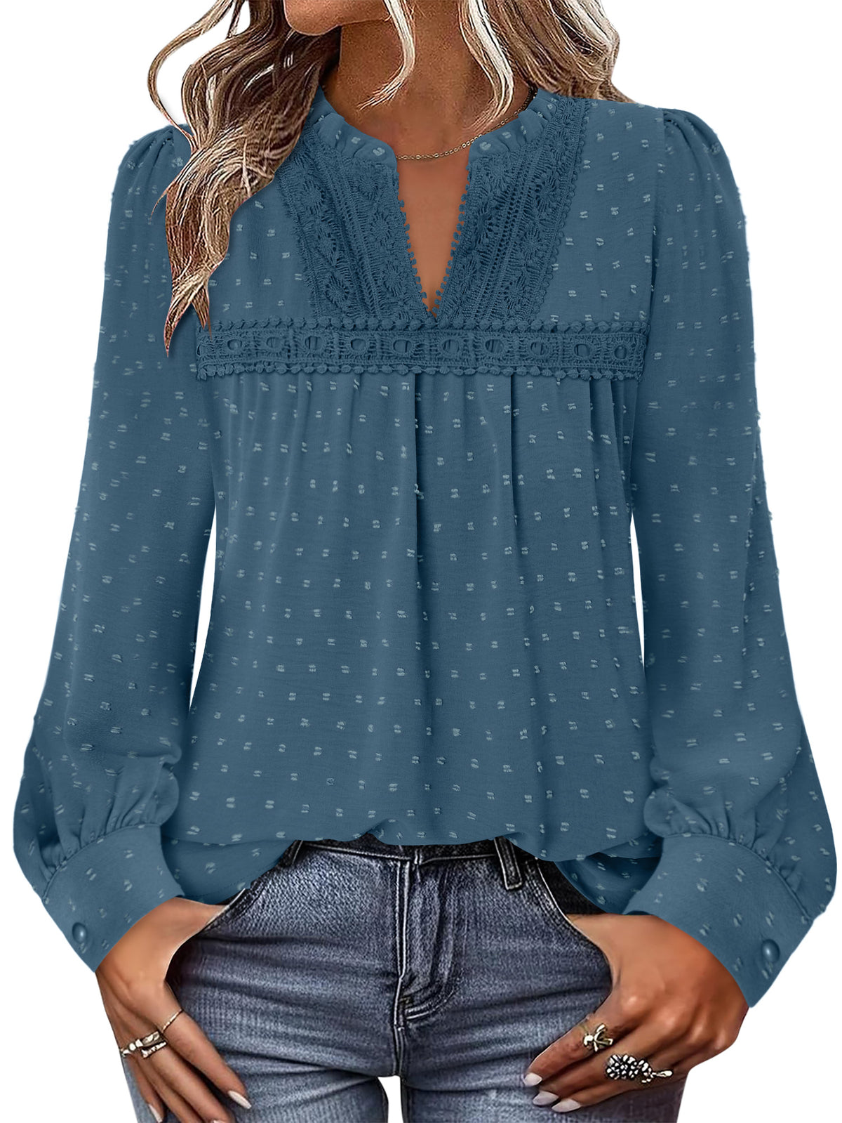 BETTE BOUTIK Womens Boho Fall Fashion Tops Long Sleeve Casual Shirts Flowy Swiss Dot Blouses