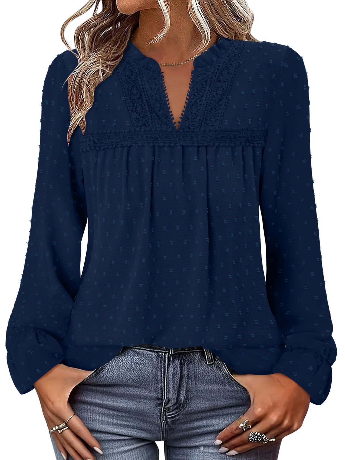 BETTE BOUTIK Womens Boho Fall Fashion Tops Long Sleeve Casual Shirts Flowy Swiss Dot Blouses