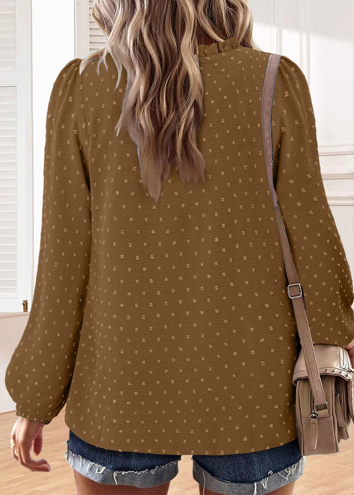 BETTE BOUTIK Womens Boho Fall Fashion Tops Long Sleeve Casual Shirts Flowy Swiss Dot Blouses