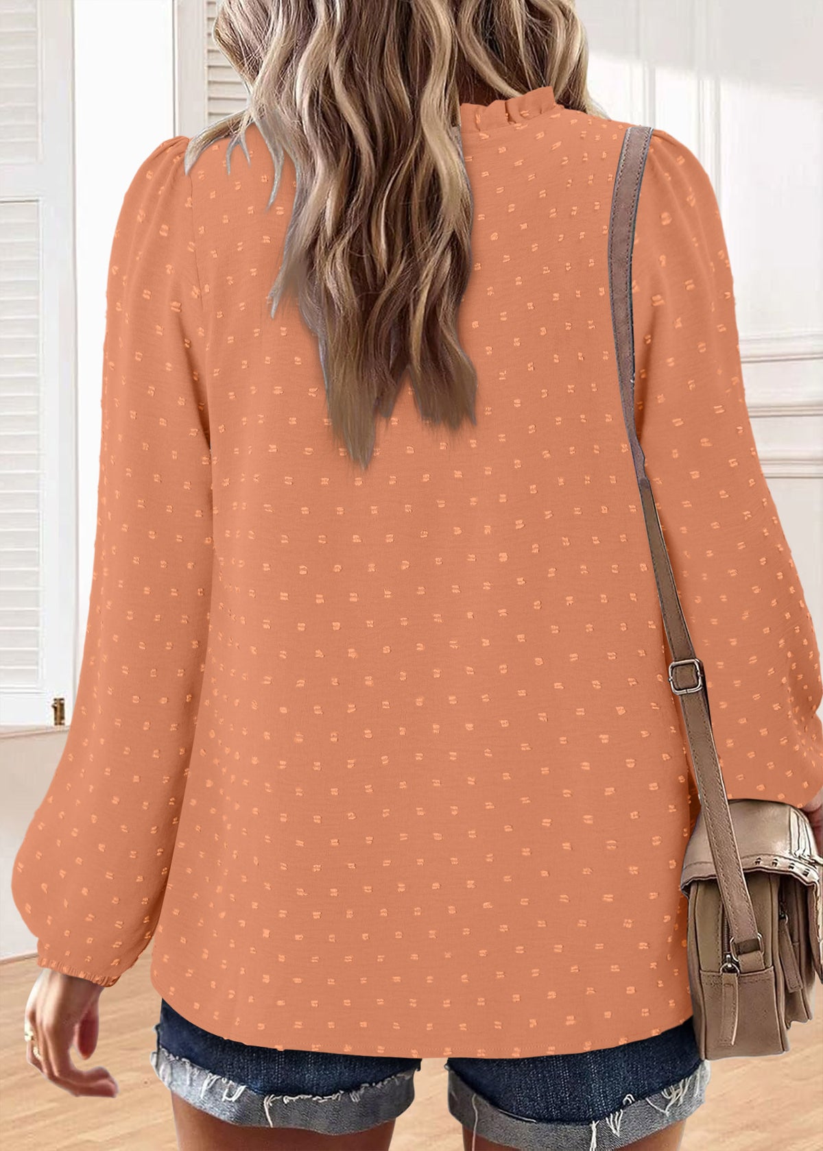 BETTE BOUTIK Womens Boho Fall Fashion Tops Long Sleeve Casual Shirts Flowy Swiss Dot Blouses