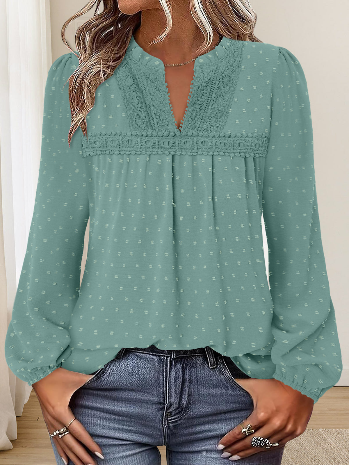 BETTE BOUTIK Womens Boho Fall Fashion Tops Long Sleeve Casual Shirts Flowy Swiss Dot Blouses