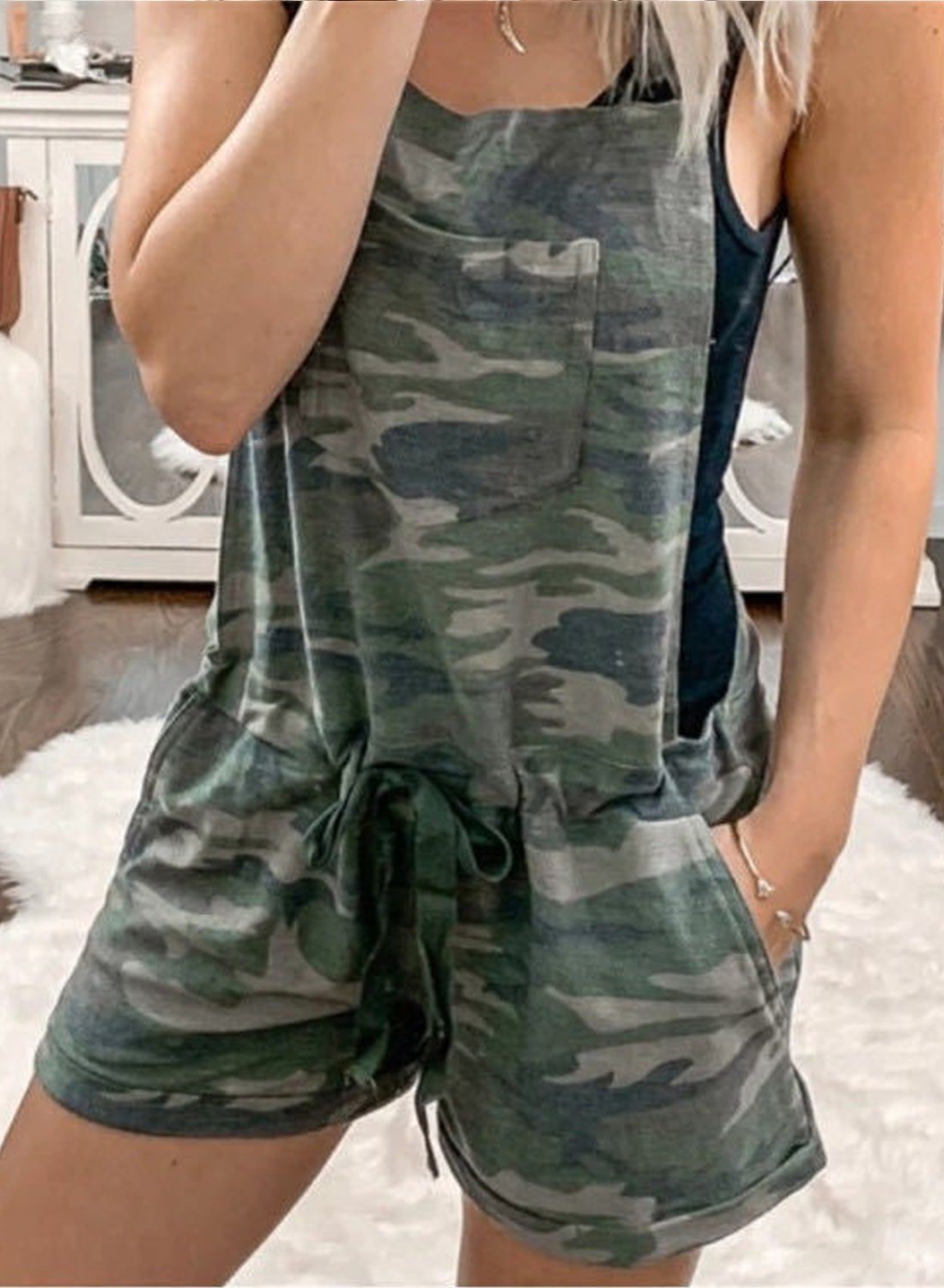 SWZ Camouflage Drawstring Stretch WaistPocket Jumpsuit JPS5000