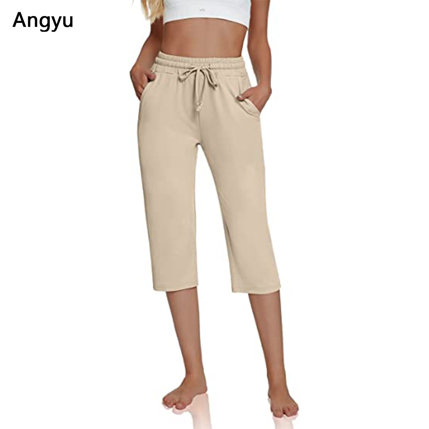 Angyu Women's Comfy Drawstring Yoga Capri Pants