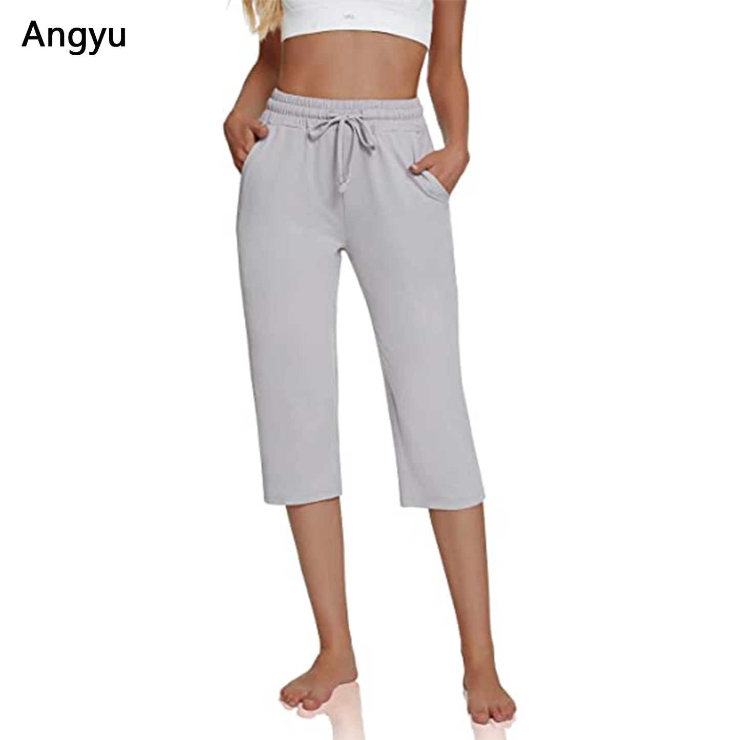 Angyu Women's Comfy Drawstring Yoga Capri Pants