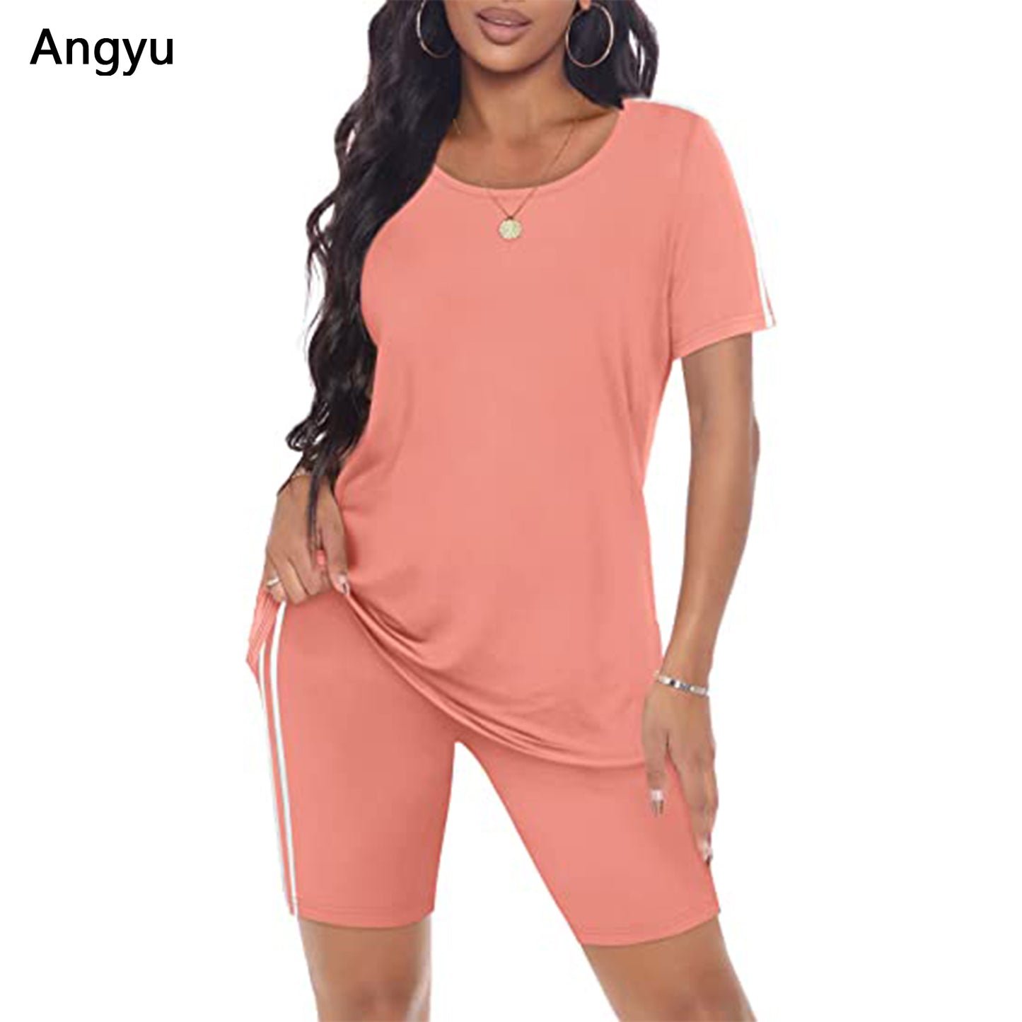 Angyu Two Piece Outfits for Women Short Sleeve