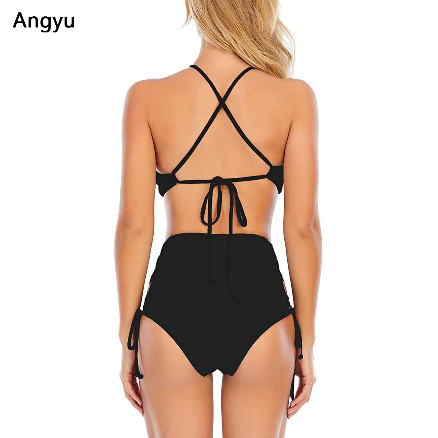 Angyu Women Backless Bikini High Waist Tankini Bathing Suit Strap Swimsuit Set