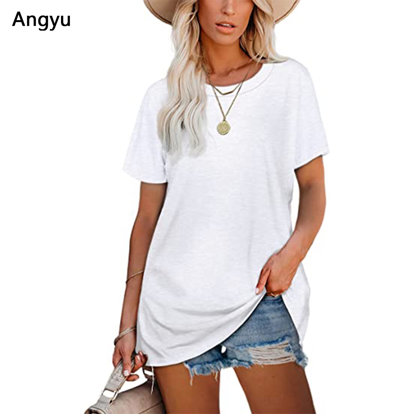 Angyu Summer Tops for Women Crewneck Loose Fit Soft