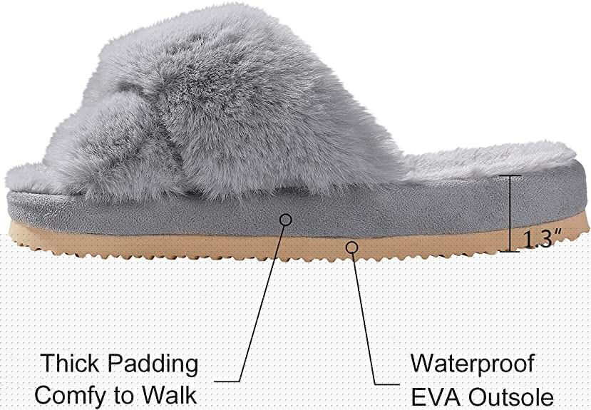KAUACH Women's Fuzzy Cross Band Slip-on Open Toe House Slippers