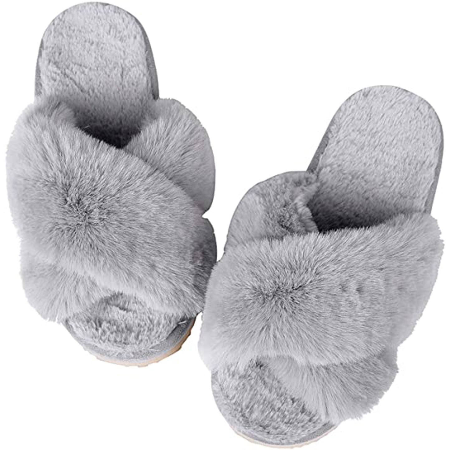 KAUACH Women's Fuzzy Cross Band Slip-on Open Toe House Slippers