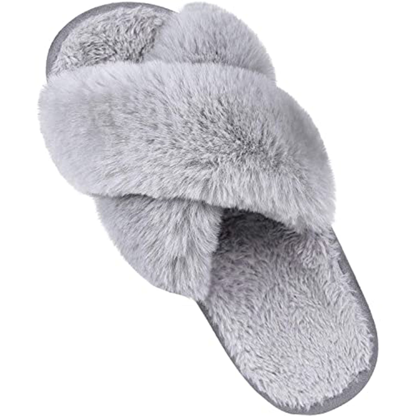 KAUACH Women's Fuzzy Cross Band Slip-on Open Toe House Slippers