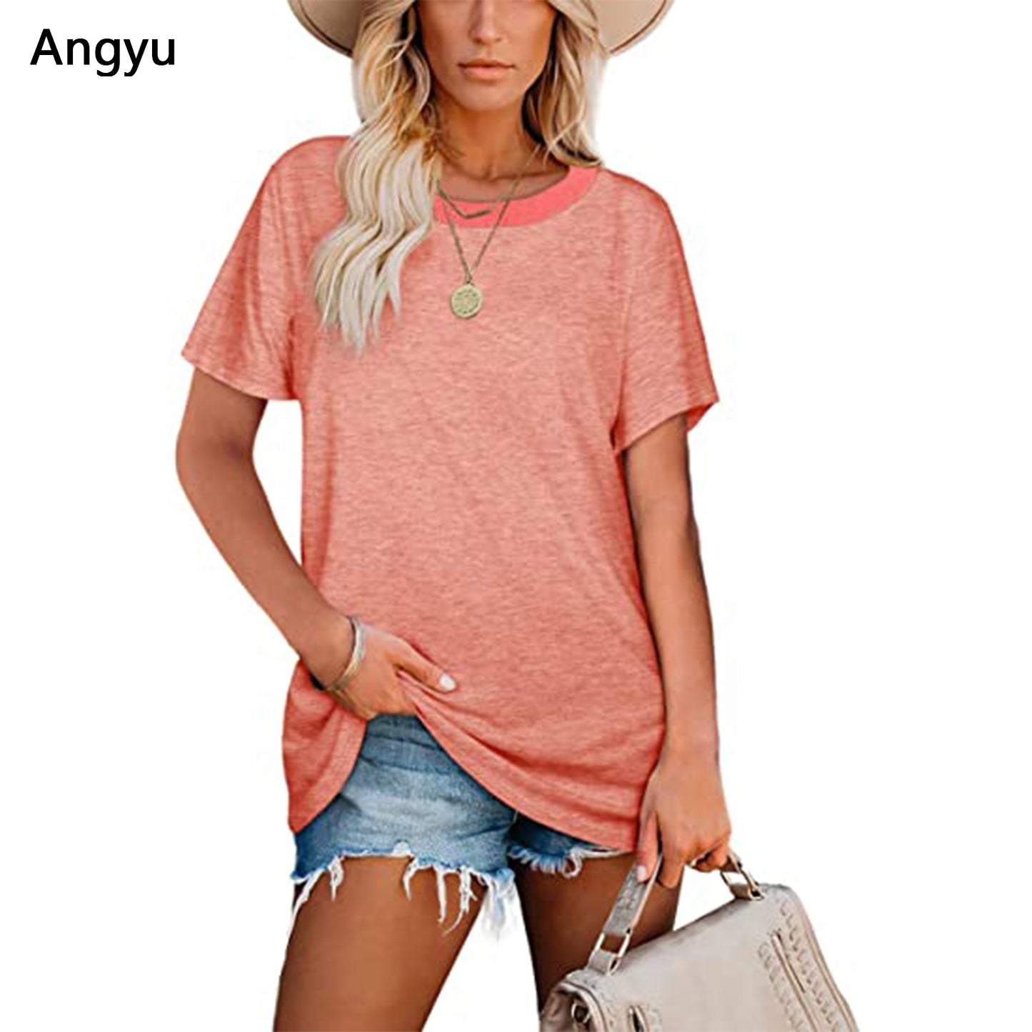 Angyu Summer Tops for Women Crewneck Loose Fit Soft