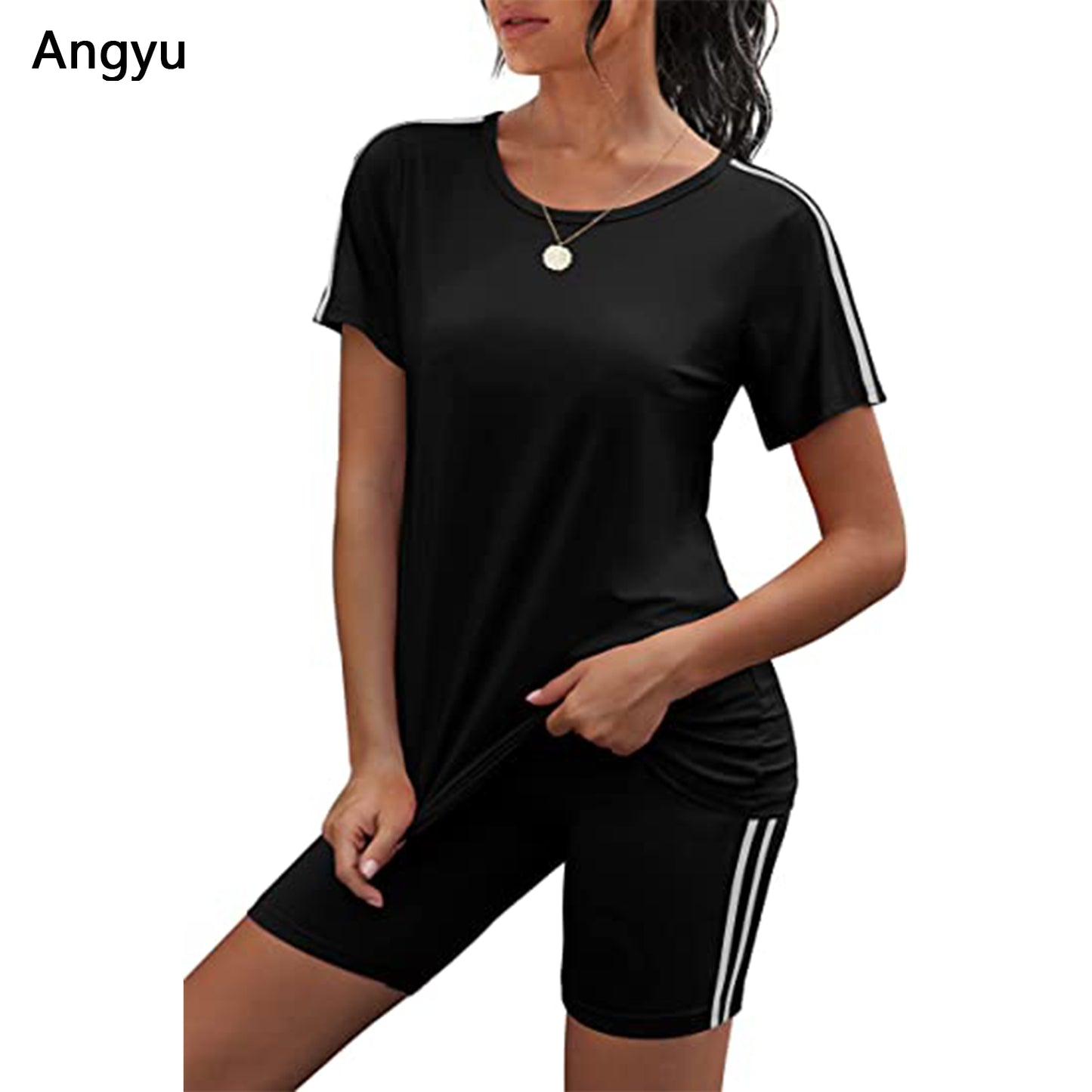 Angyu Two Piece Outfits for Women Short Sleeve