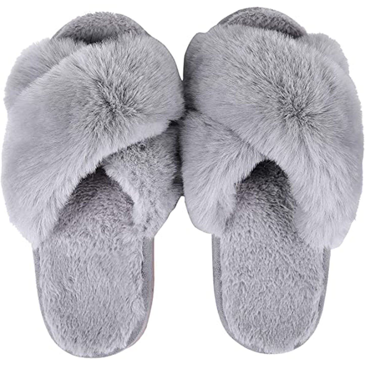 KAUACH Women's Fuzzy Cross Band Slip-on Open Toe House Slippers