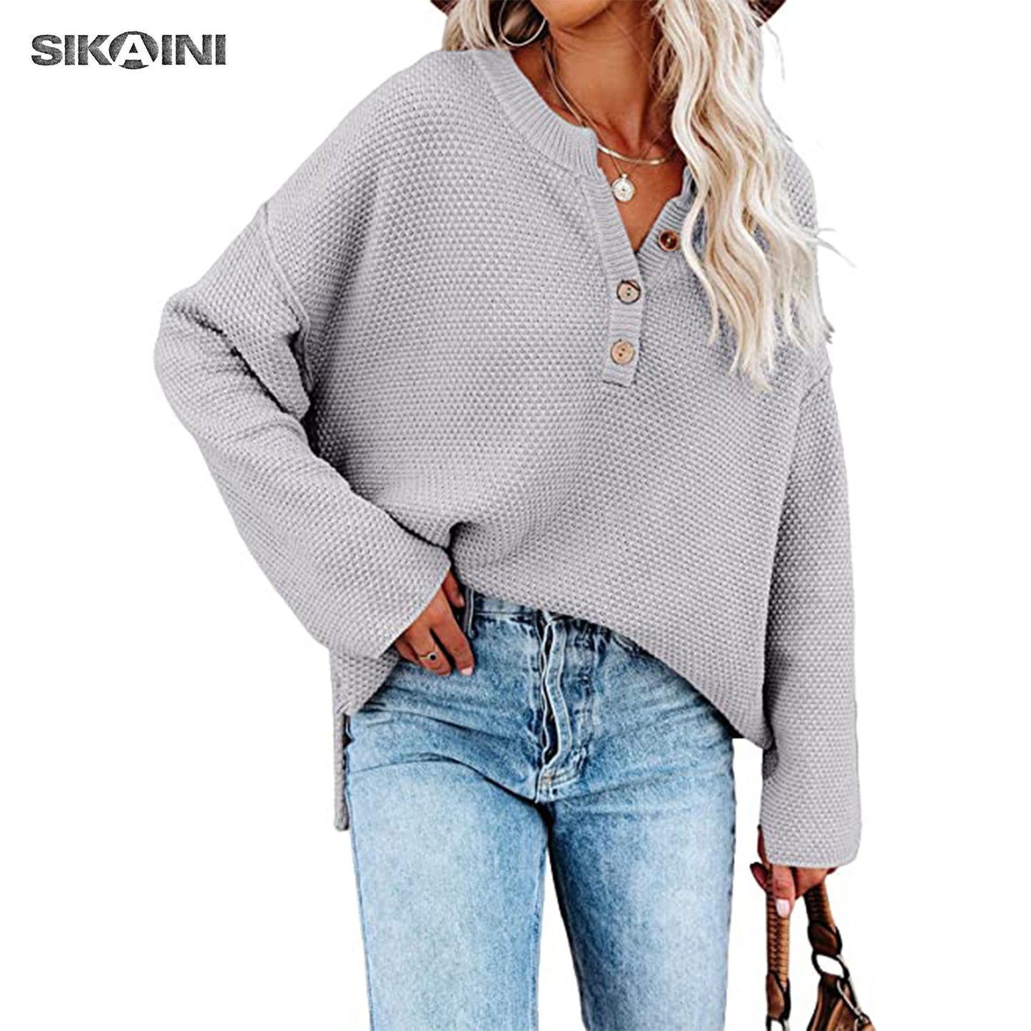 SIKAINI Women's Oversized Sweaters Batwing Long Sleeve