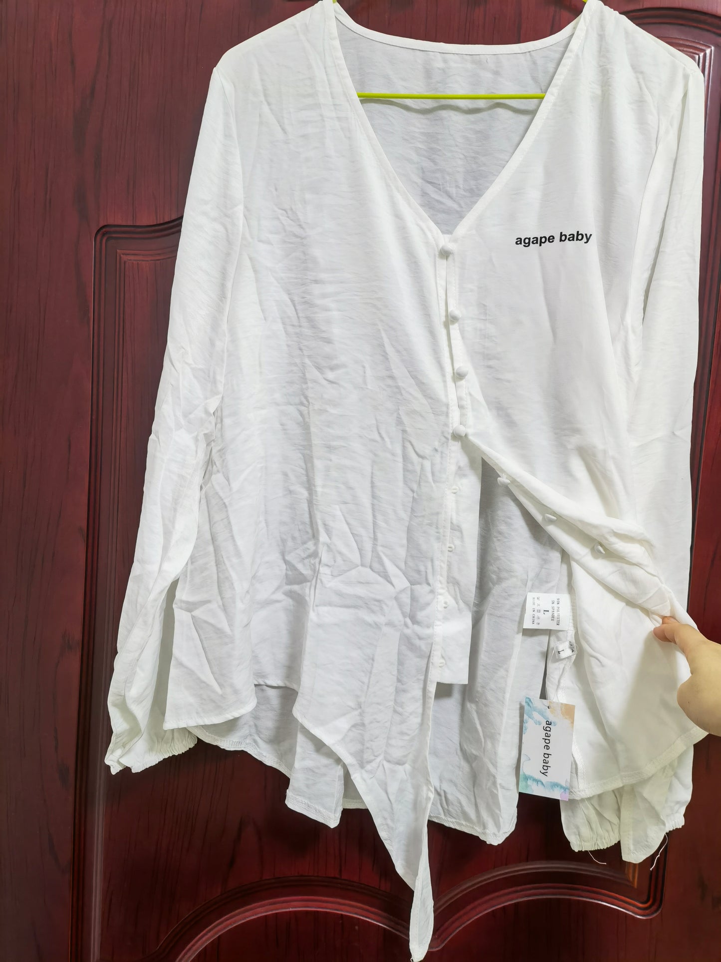 agape baby Women's V Neck Button Down Shirts Casual Long Sleeve Tie Knot Tops Blouses