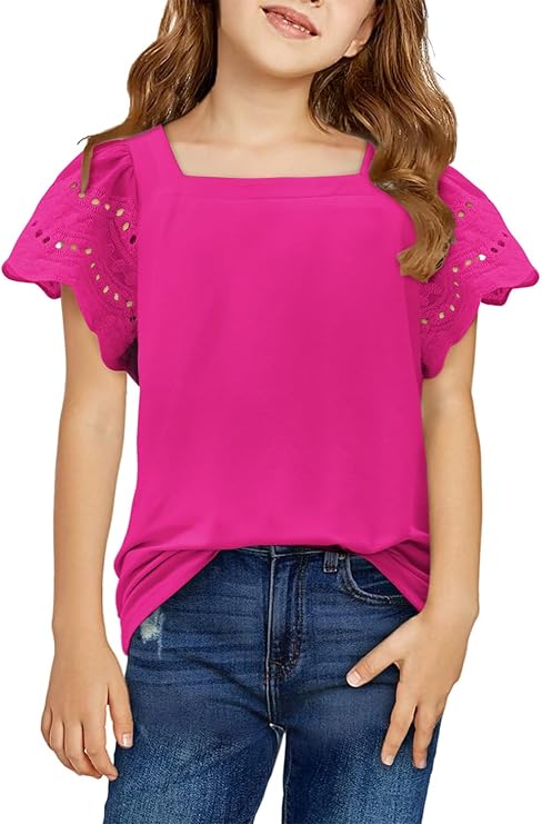 Queen's Here Girls Square Neck Ruffle Sleeve Tops