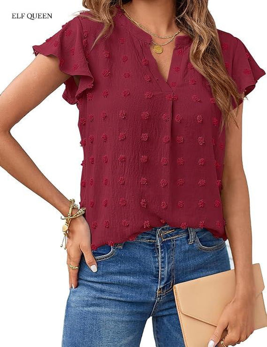 ELF QUEEN Women's V Neck Flowy Blouse