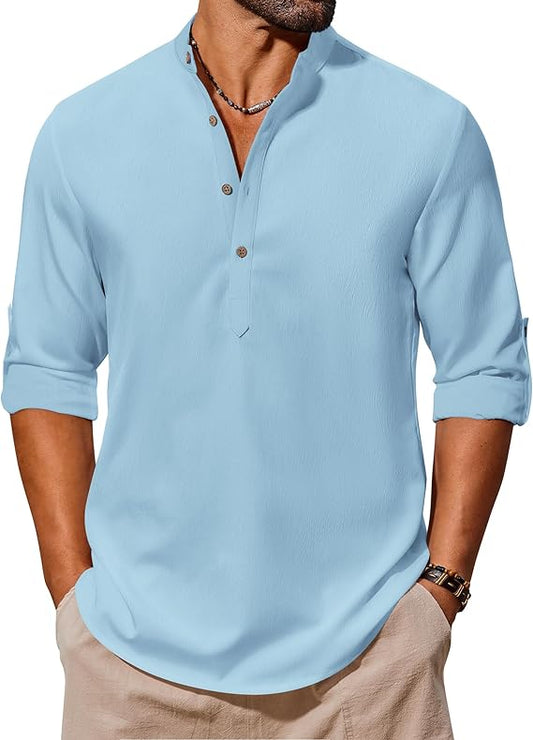 Woenzaia Men's Casual Henley Tunics