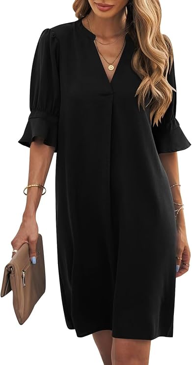 onlypuff Womens Ruffle Short Sleeve Dress