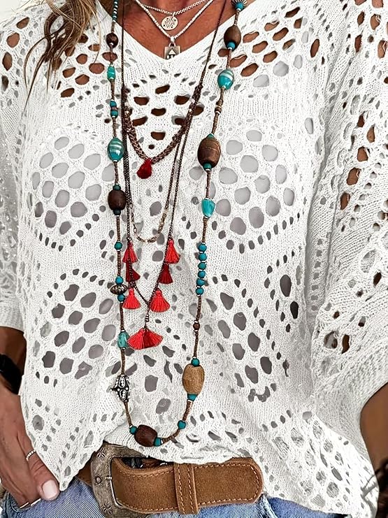 JOINFREE  Womens Crochet Long Sleeve Sweaters