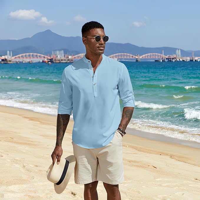 Woenzaia Men's Casual Henley Tunics