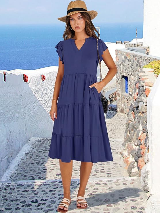 JOINFREE Womens Summer Ruffle Sleeve Dress