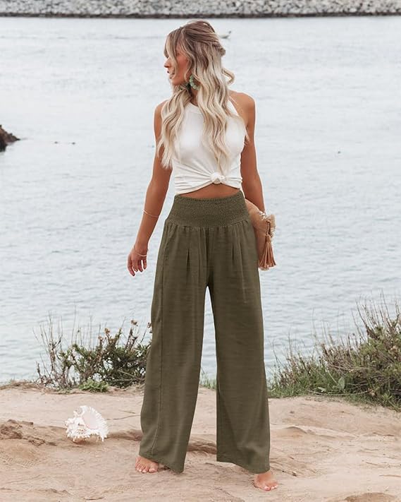JOINFREE Womens Elastic High Waisted Palazzo Pants