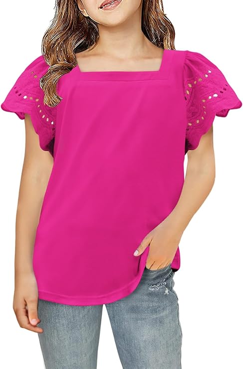Queen's Here Girls Square Neck Ruffle Sleeve Tops