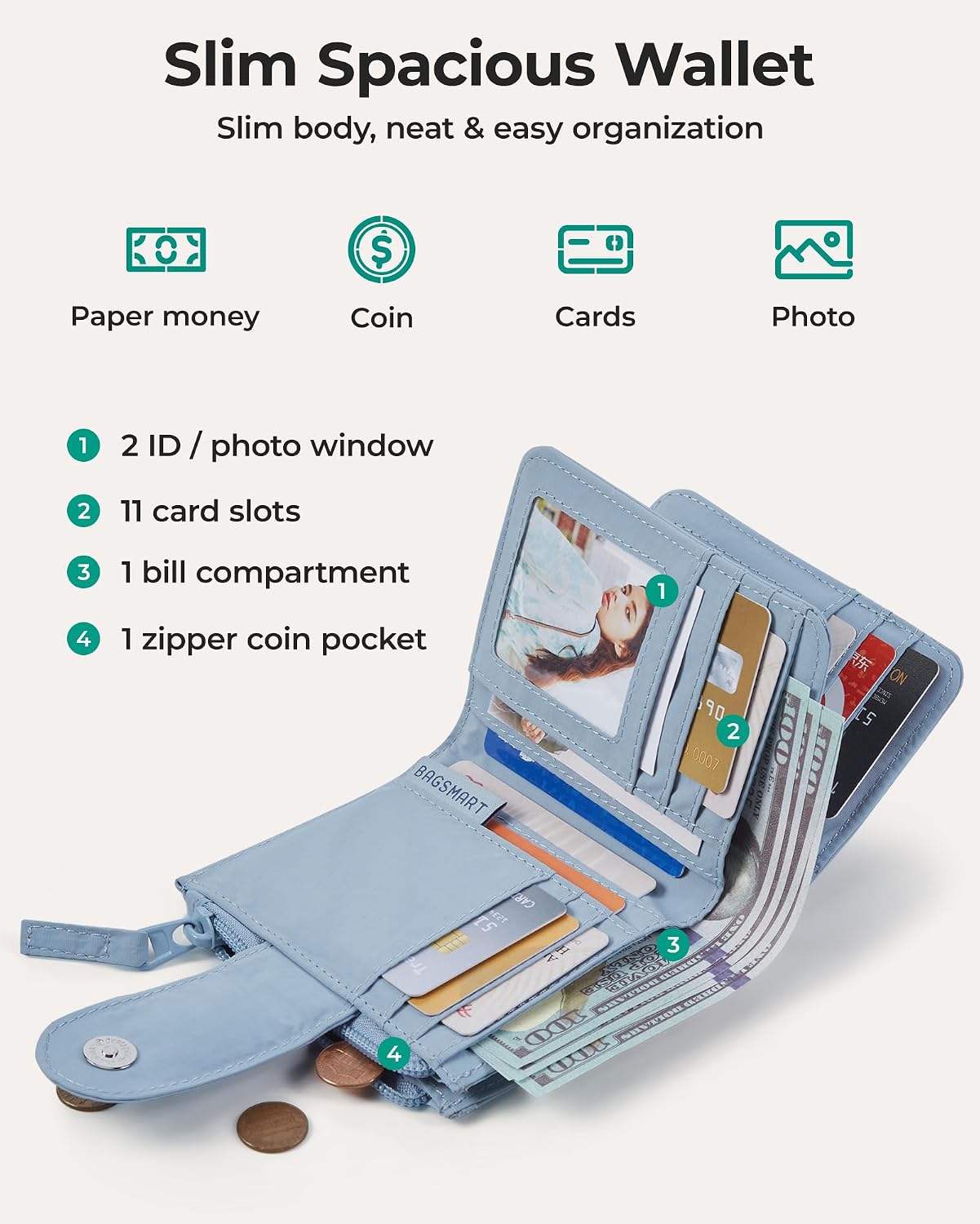 Scurtain Puffy RFID Blocking Bifold Card Holder Purses
