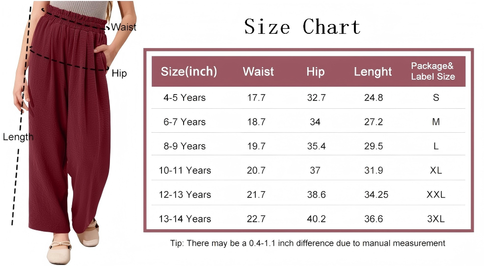 storeofbaby Girls High Waist Wide Leg Pants