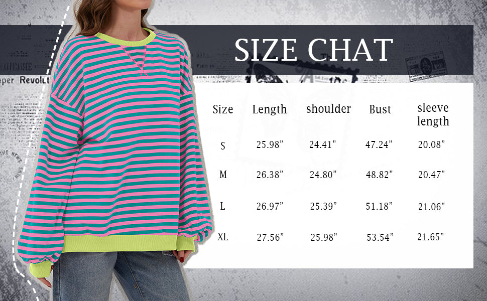 BETTE BOUTIK Women Oversized Striped Color Block Long Sleeve Pullover
