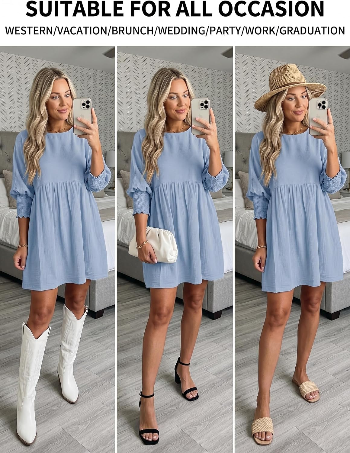 StunShow Womens 3/4 Sleeve Mini Dress