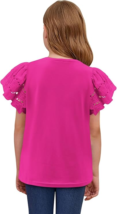 Queen's Here Girls Square Neck Ruffle Sleeve Tops
