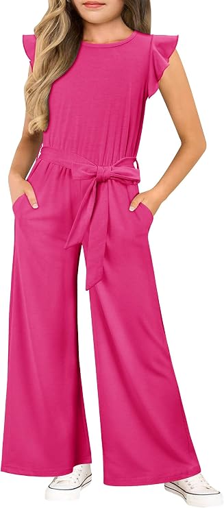 storeofbaby Girls Belted Wide Leg Jumpsuit