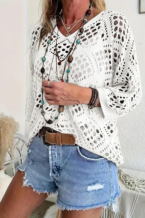 JOINFREE  Womens Crochet Long Sleeve Sweaters