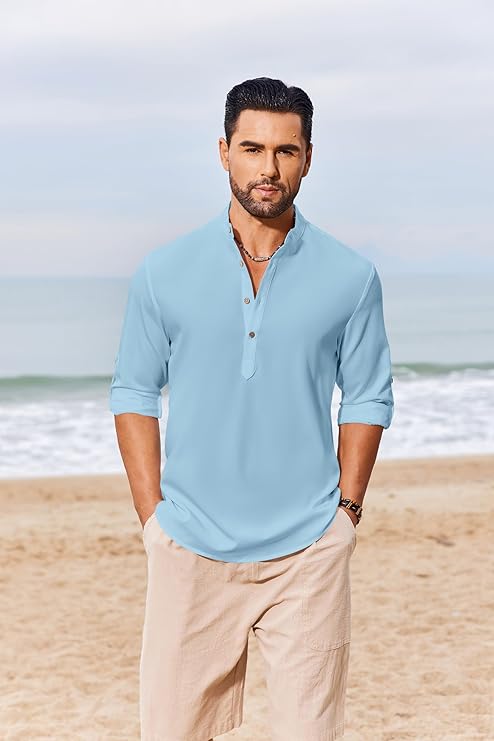 Woenzaia Men's Casual Henley Tunics