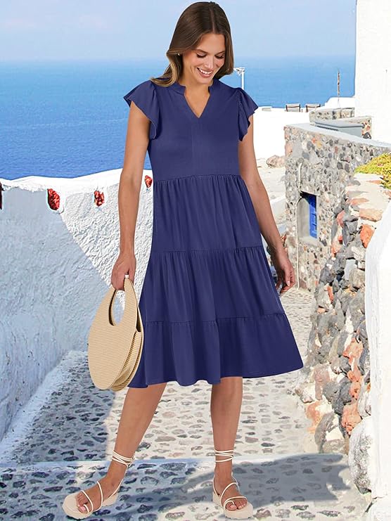 JOINFREE Womens Summer Ruffle Sleeve Dress